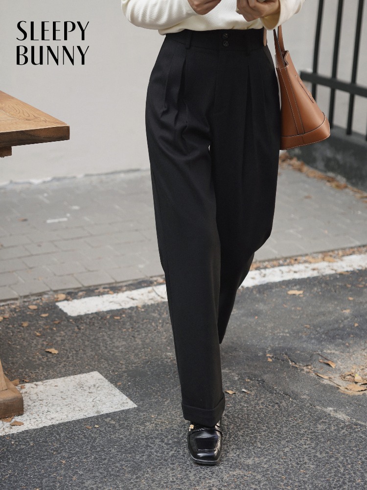 Tailored Trouser Wide - بنطلون عالي الخصر يشبه الصوف للنساء