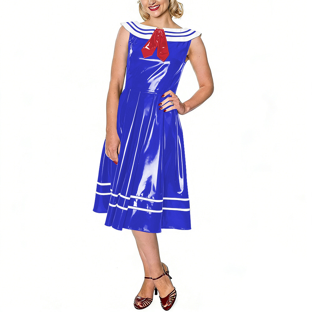 Midi Dress - فستان بحار كلاسيكي للنساء من الجلد
