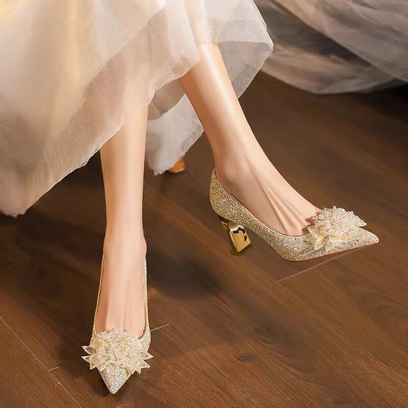 Pump Heel Block - حجر الراين زهرة كتلة كعب أحذية