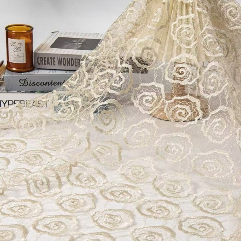 قماش دانتيل مطرز من التول بتطر - مراجعة Lace Dress وسعره