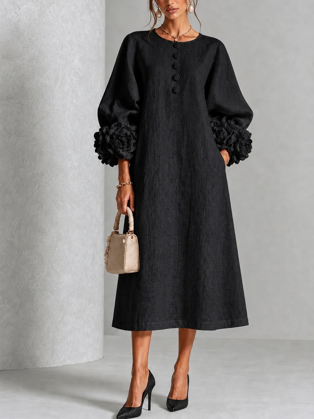 فستان نسائي أنيق من الكتان بتص - مراجعة Midi Dress وسعره