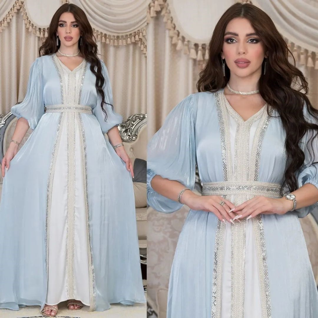 فستان سهرة طويل من الساتان بلو - مراجعة Evening Gown وسعره